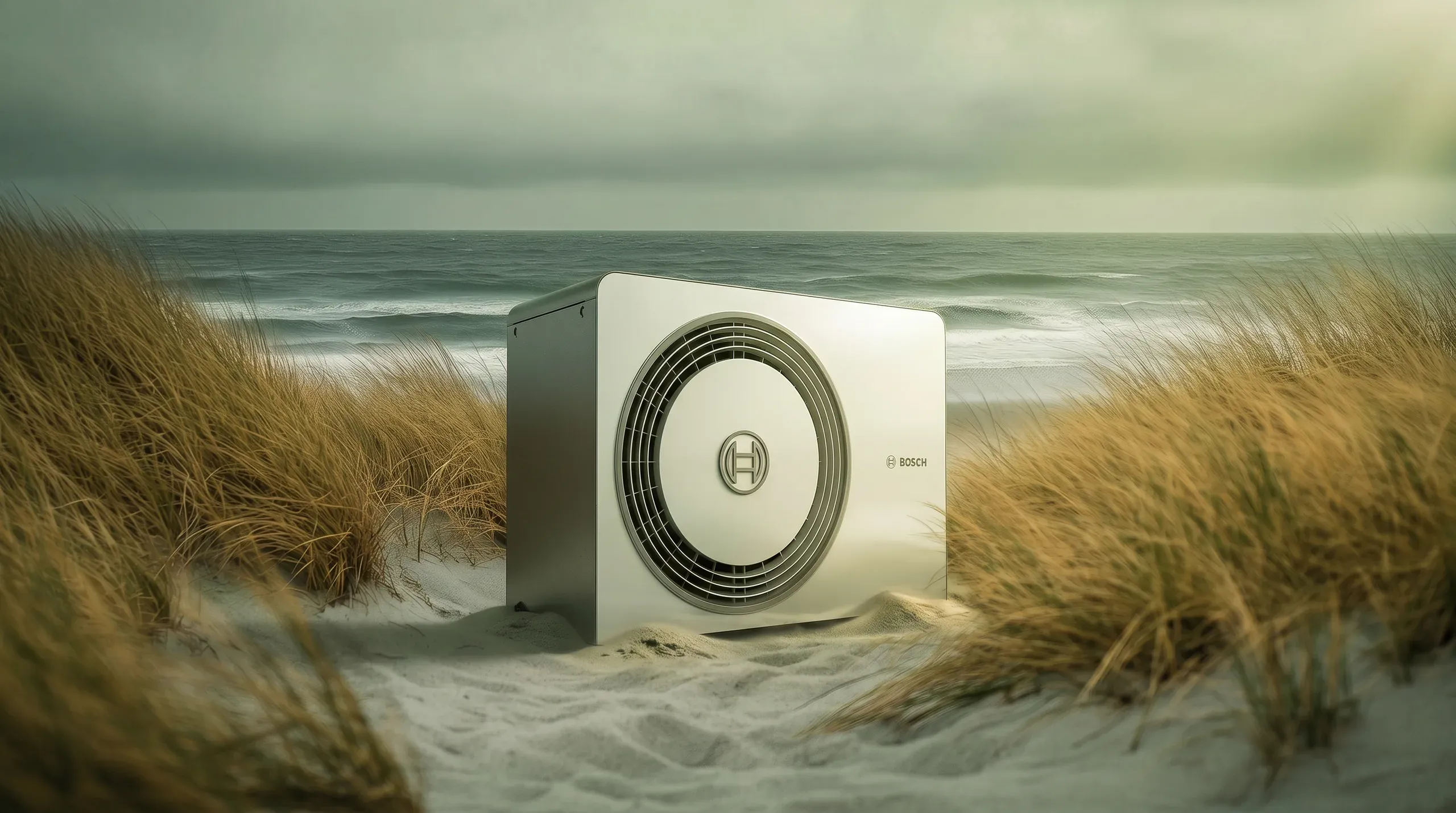 Bosch varmepumpe installeret i sandklitter ved Vesterhavet